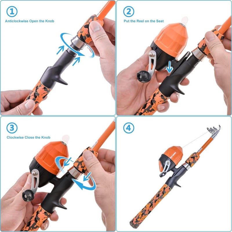 CODEK Kids Fishing Pole Set with Full Starter Kits 2 Set Portable Telescopic Fishing Rod and Spincast Reel Cambos with a Fishing Net and 2 Buckets for Boys Girls and Youth - Image 3